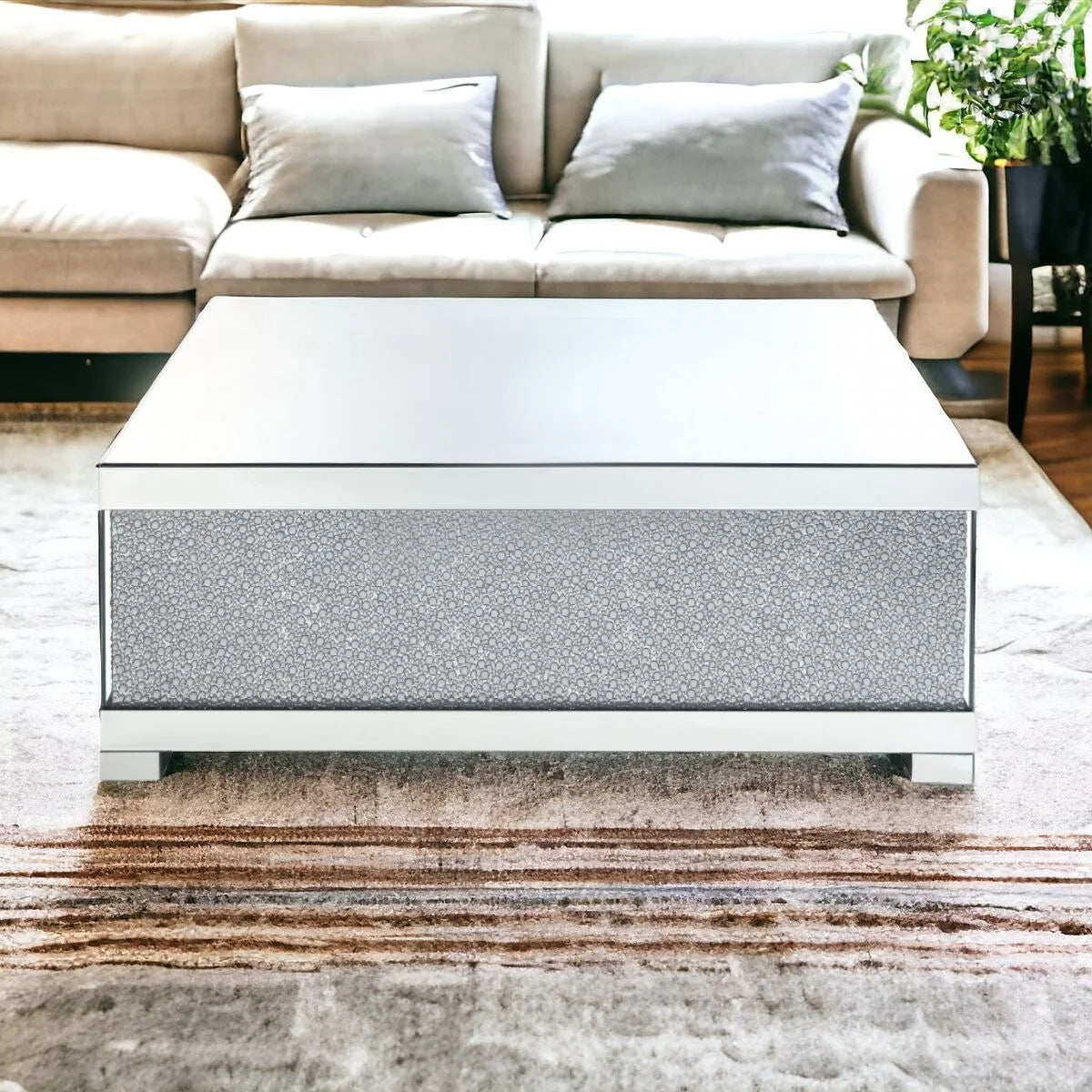 47" Silver Glass Mirrored Coffee Table O521192