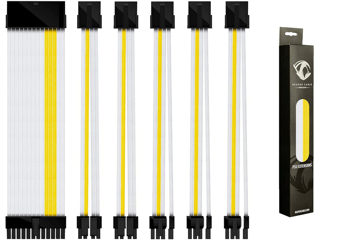 Sleeved PSU Extension Set with Aluminium Cable Combs, 24 Pin, 4+4 Pin, 6+2 Pin, 30cm, White & Purple, Pack of 2 B684