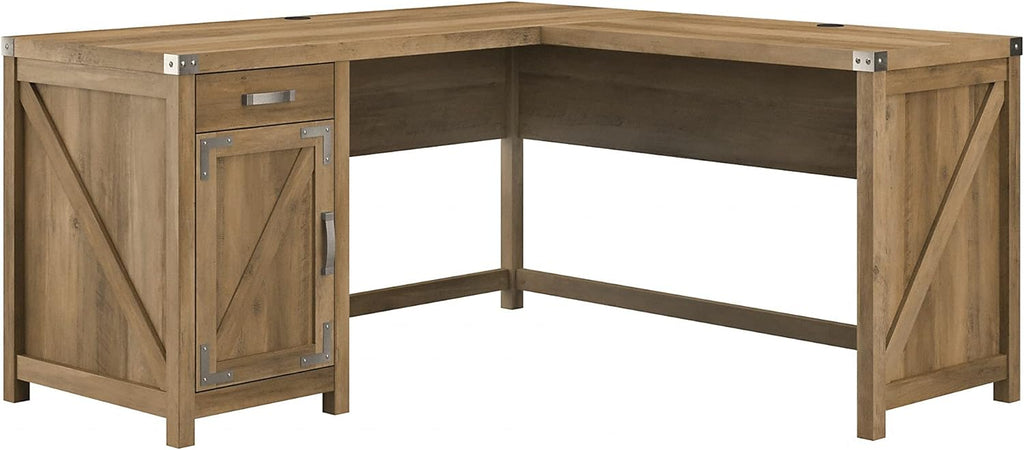 Cottage White L Shaped Desk with Drawer and Storage Cabinet I73691
