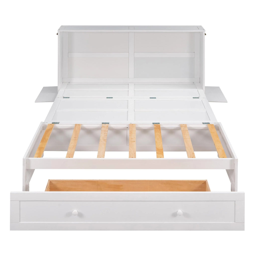 White Queen Size Wood Murphy Bed Cabinet with Storage Drawer P632