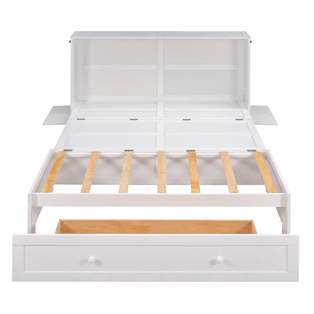White Queen Size Wood Murphy Bed Cabinet with Storage Drawer P632