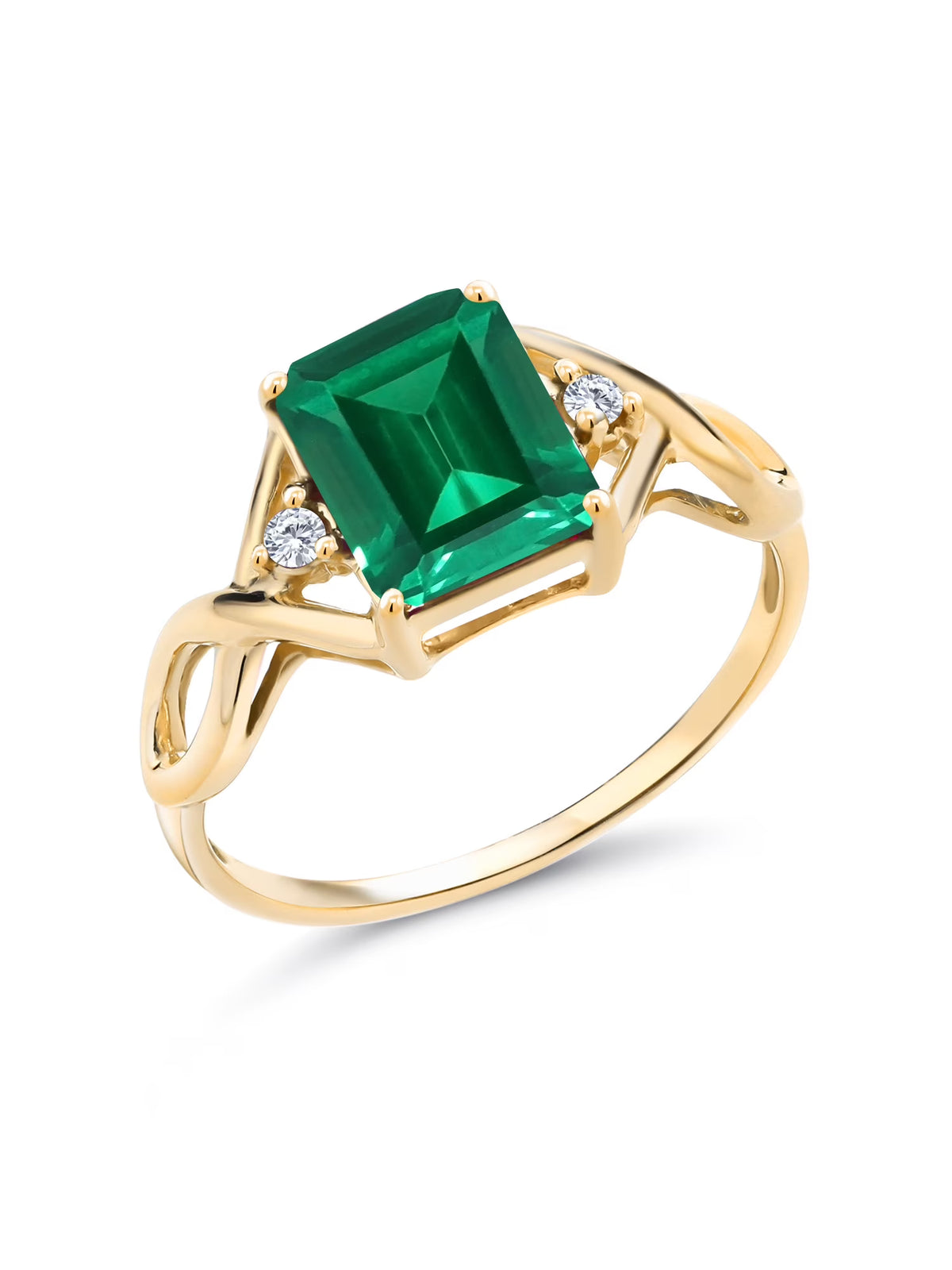 18K Yellow Gold Plated Silver Green Simulated Emerald and White Lab Grown Diamond Ring (2.03 Cttw) C551