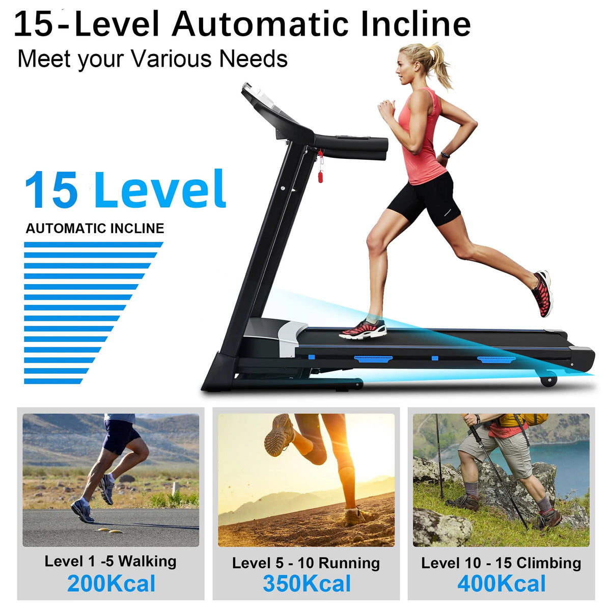 17'' Folding Treadmill with 15-Level Auto Incline, 3.25HP Motor, Black N33855