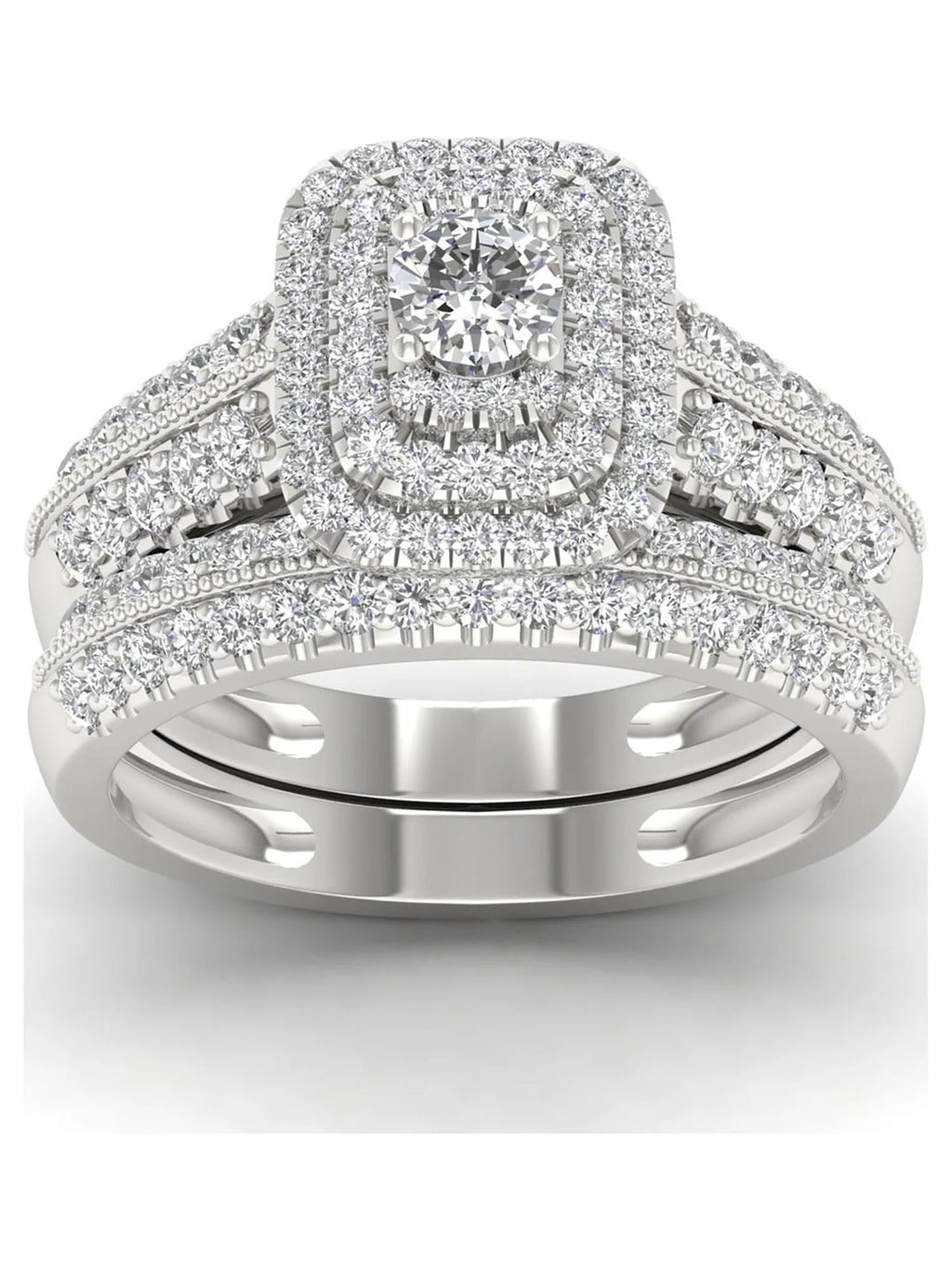 1ct Diamond 14K White Gold Halo Engagement Ring Set M613