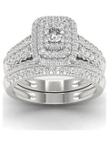 1ct Diamond 14K White Gold Halo Engagement Ring Set M613