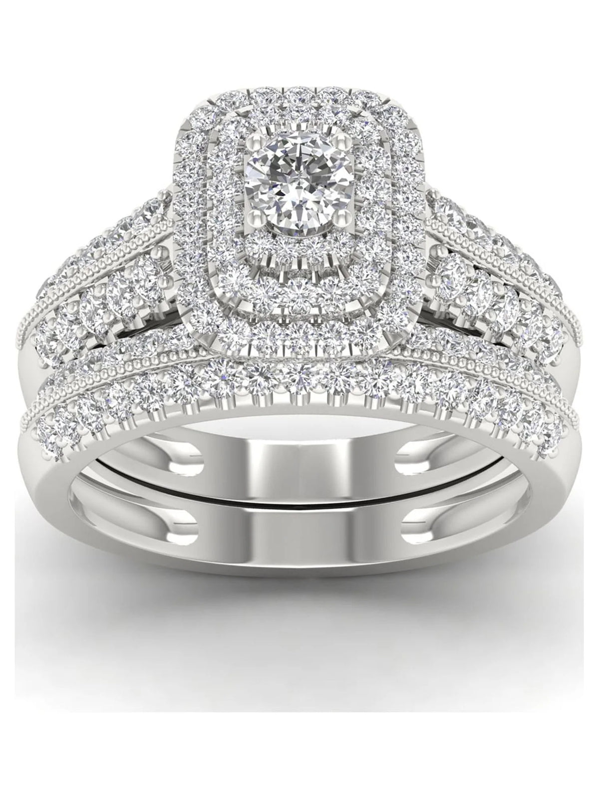 1ct Diamond 14K White Gold Halo Engagement Ring Set M613