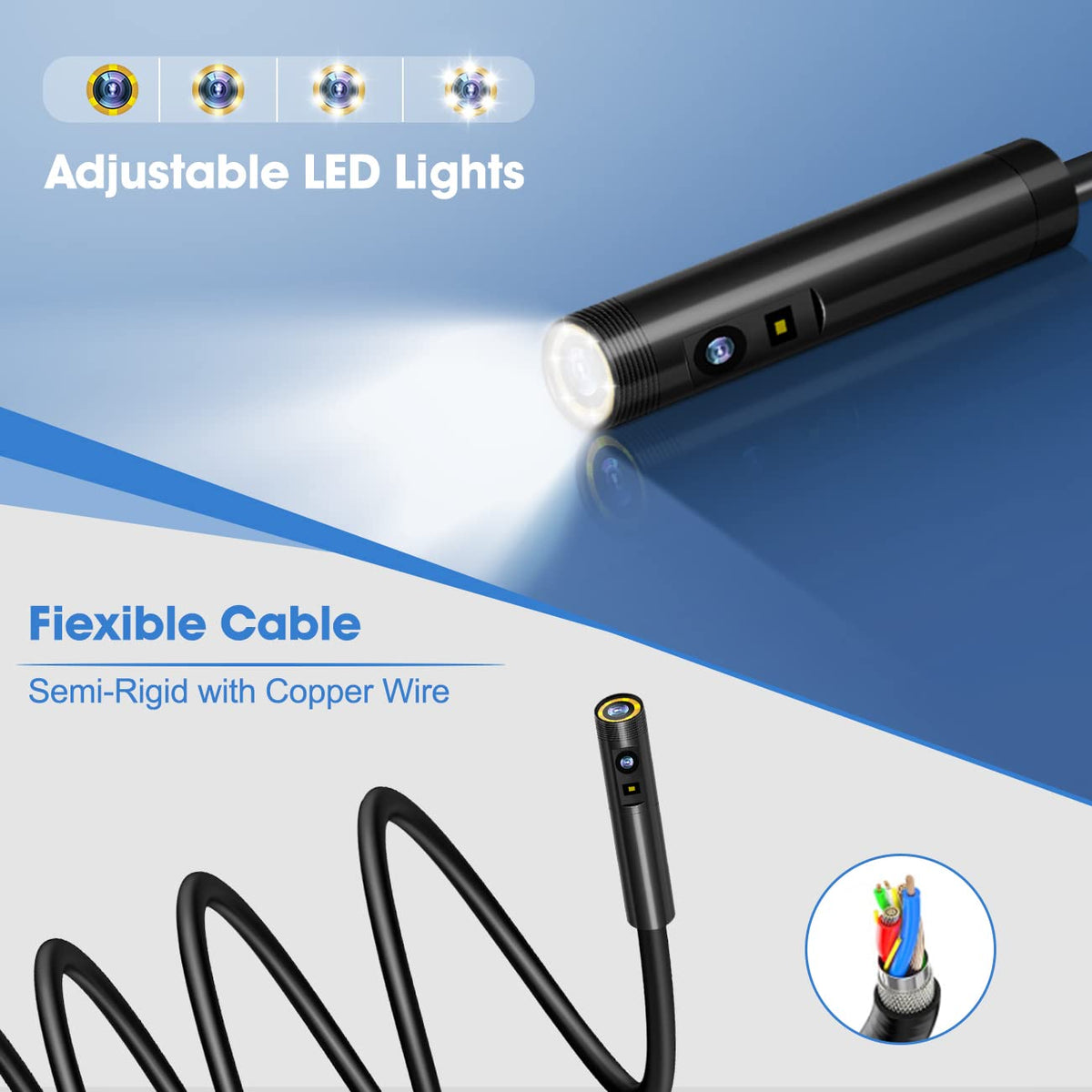 Triple Lens Endoscope Camera with 32GB Card, 16.5ft Semi-Rigid Cable O641