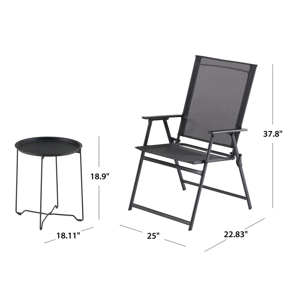 3-Piece Steel and Sling Folding Outdoor Bistro Set, Black T2240