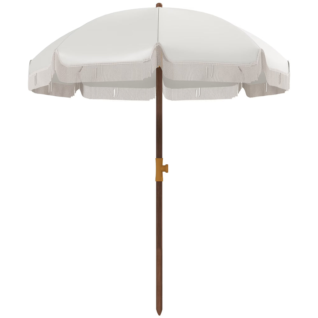 White Ruffled Beach Umbrella with Carry Bag X563