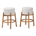 Light Gray Fabric and Brown Wood 2-Piece Bar Stool Set M90703