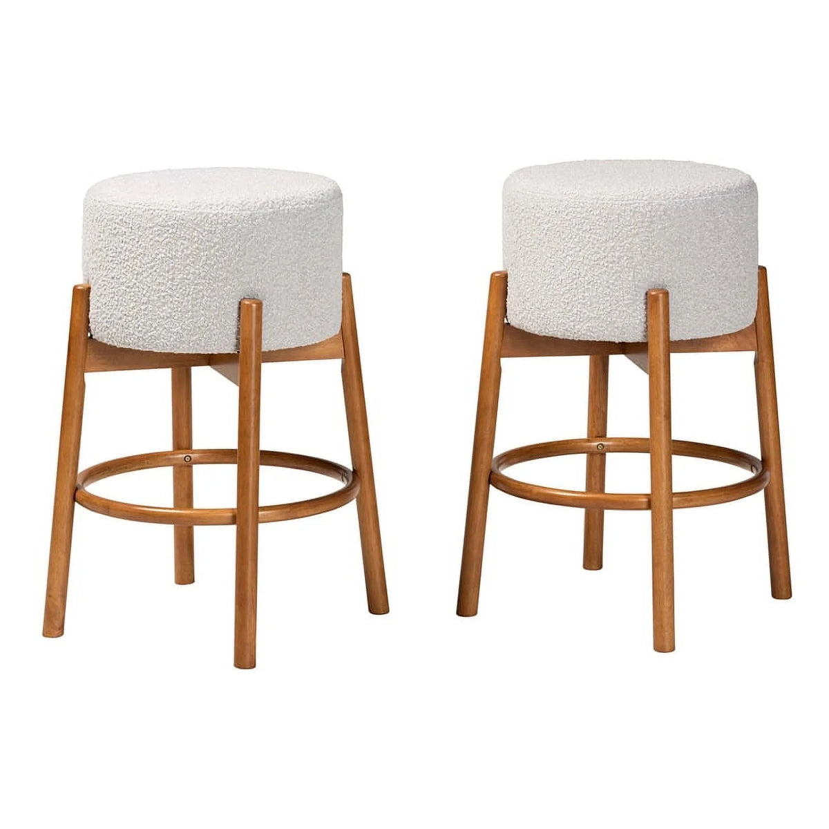 Light Gray Fabric and Brown Wood 2-Piece Bar Stool Set M90703