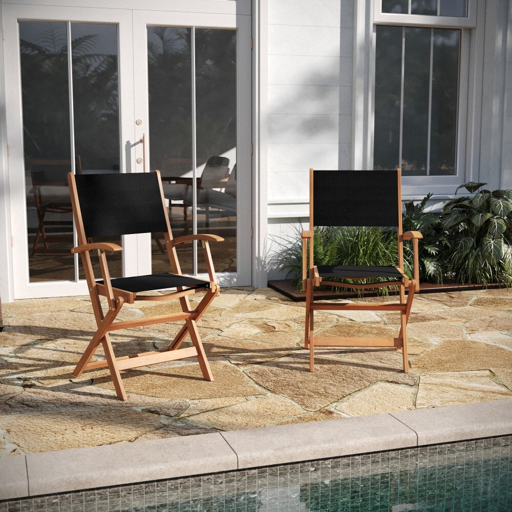 2PK Acacia Wood and Mesh Folding Bistro Armchairs C809431