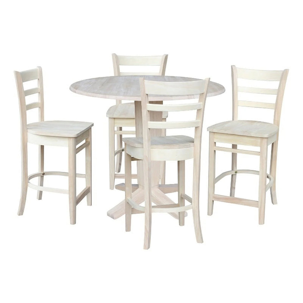 42" Round Solid Wood Drop Leaf Counter Height Dining Table with 4 Stools B6774