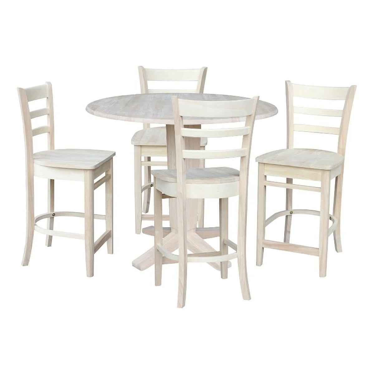 42" Round Solid Wood Drop Leaf Counter Height Dining Table with 4 Stools B6774