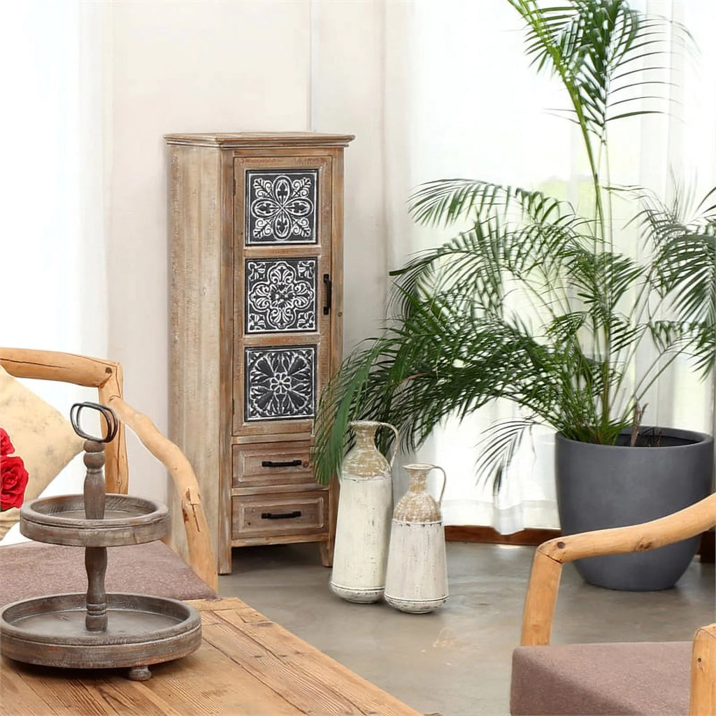 2 Drawer Wood Tall Tower Cabinet Set of 2 Z733