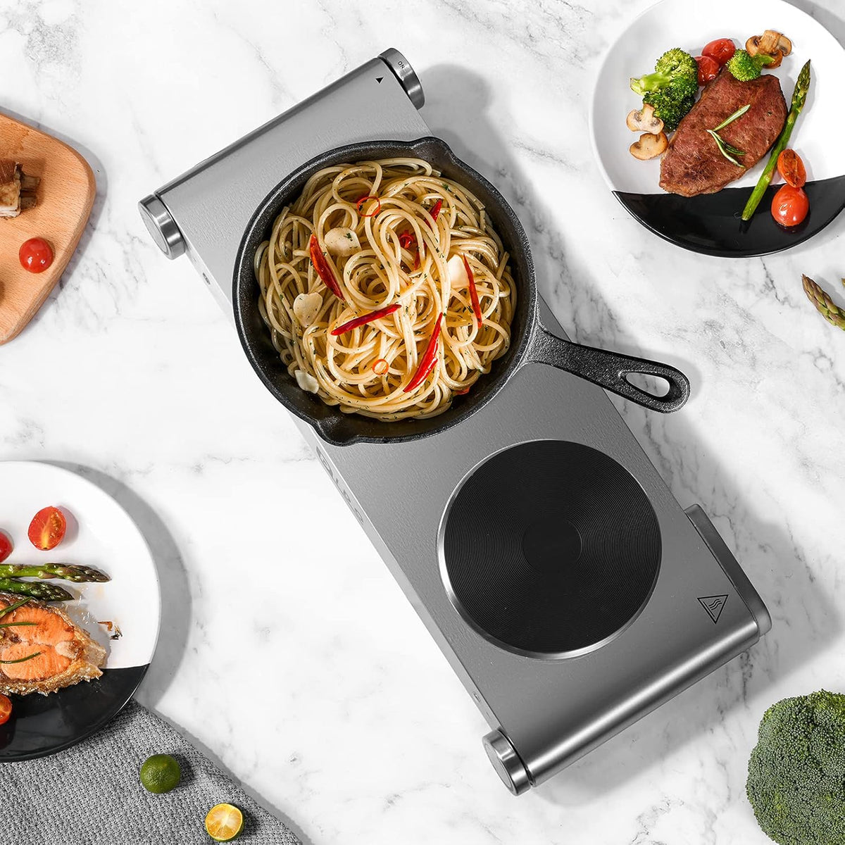 1800W Portable Electric Double Burner Hot Plate with Stainless Steel Cooktop F633