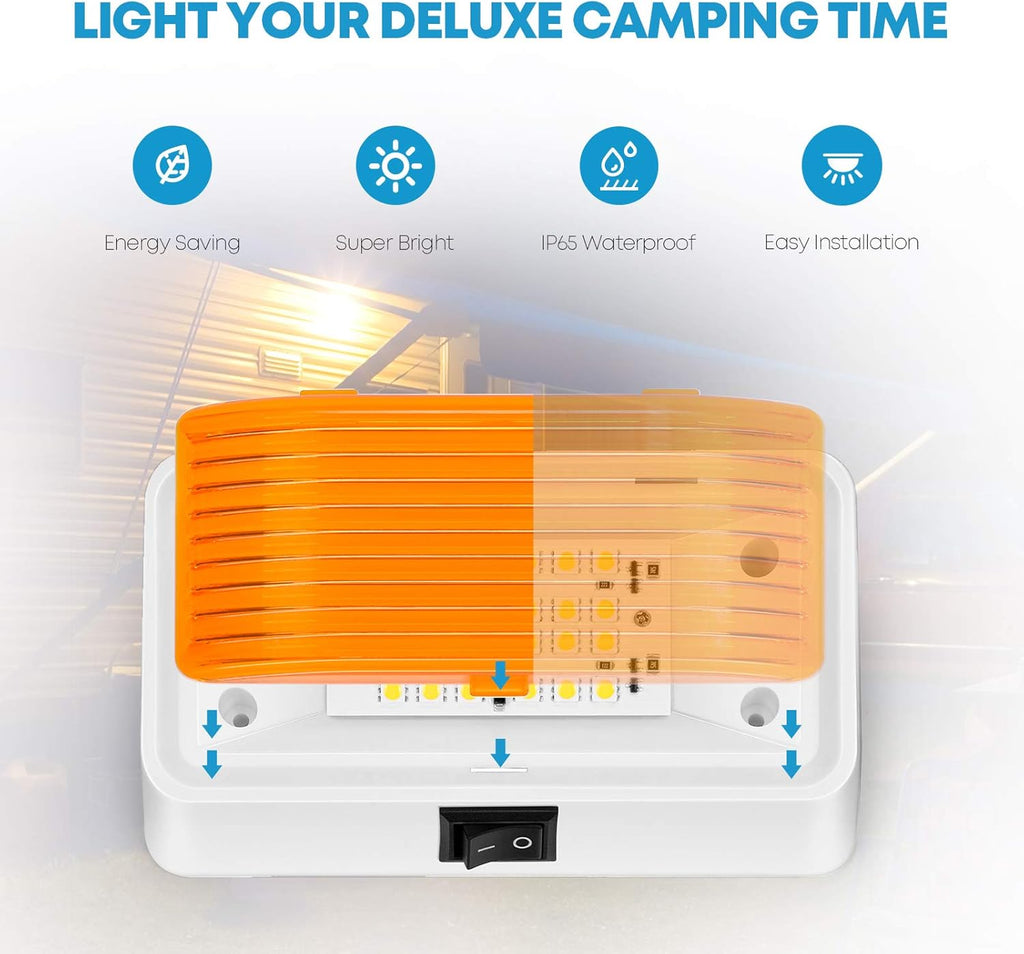 LED RV Exterior Porch Light with Switch 320 Lumen White Base C922