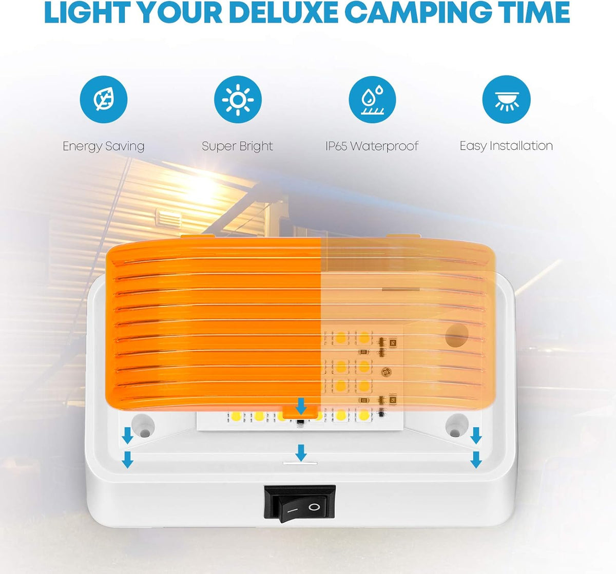 LED RV Exterior Porch Light with Switch 320 Lumen White Base C922