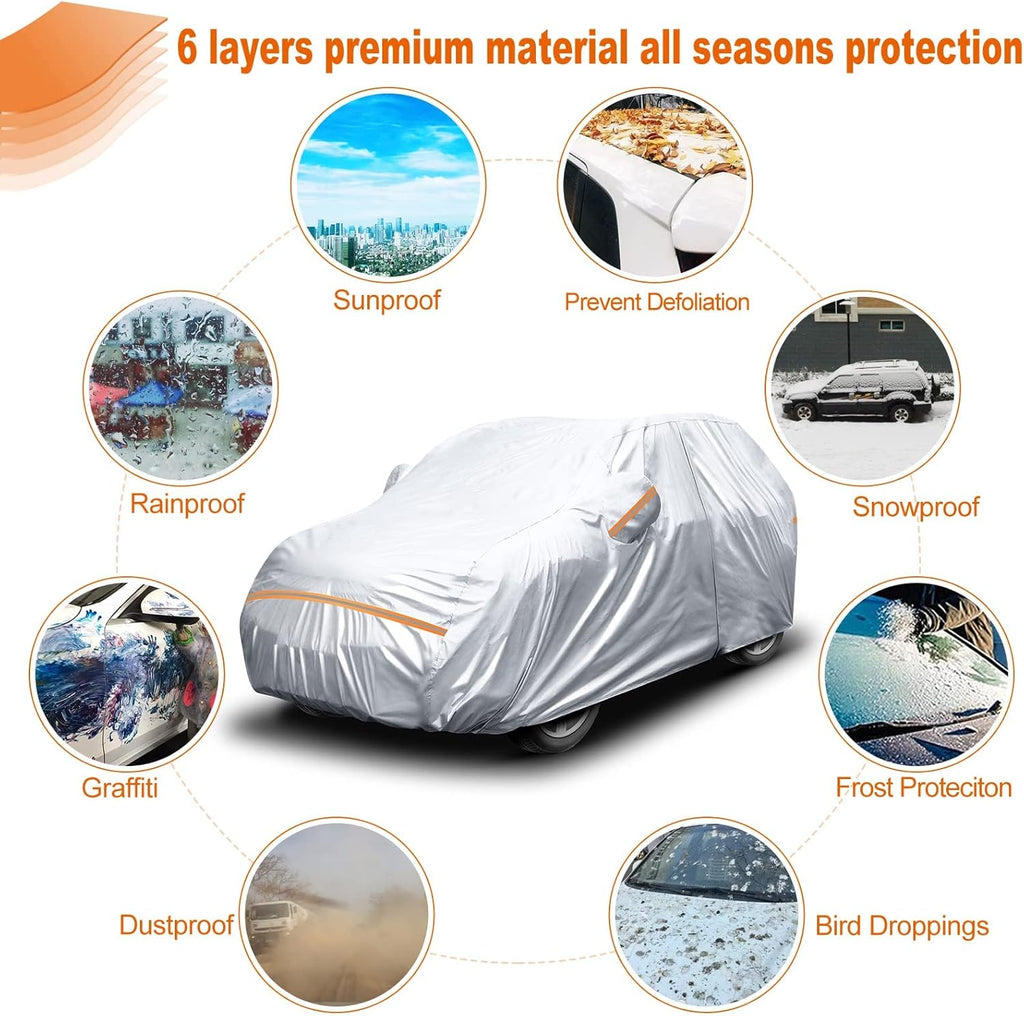 Waterproof All Weather 6 Layers Car Cover with Zipper Door & Storage Bag O560