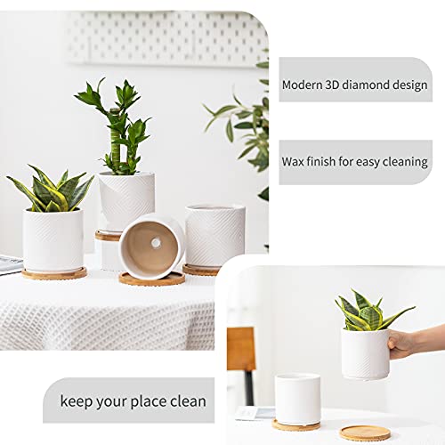 4 Inch White Ceramic Plant Pots with Saucers, Set of 4 T5763