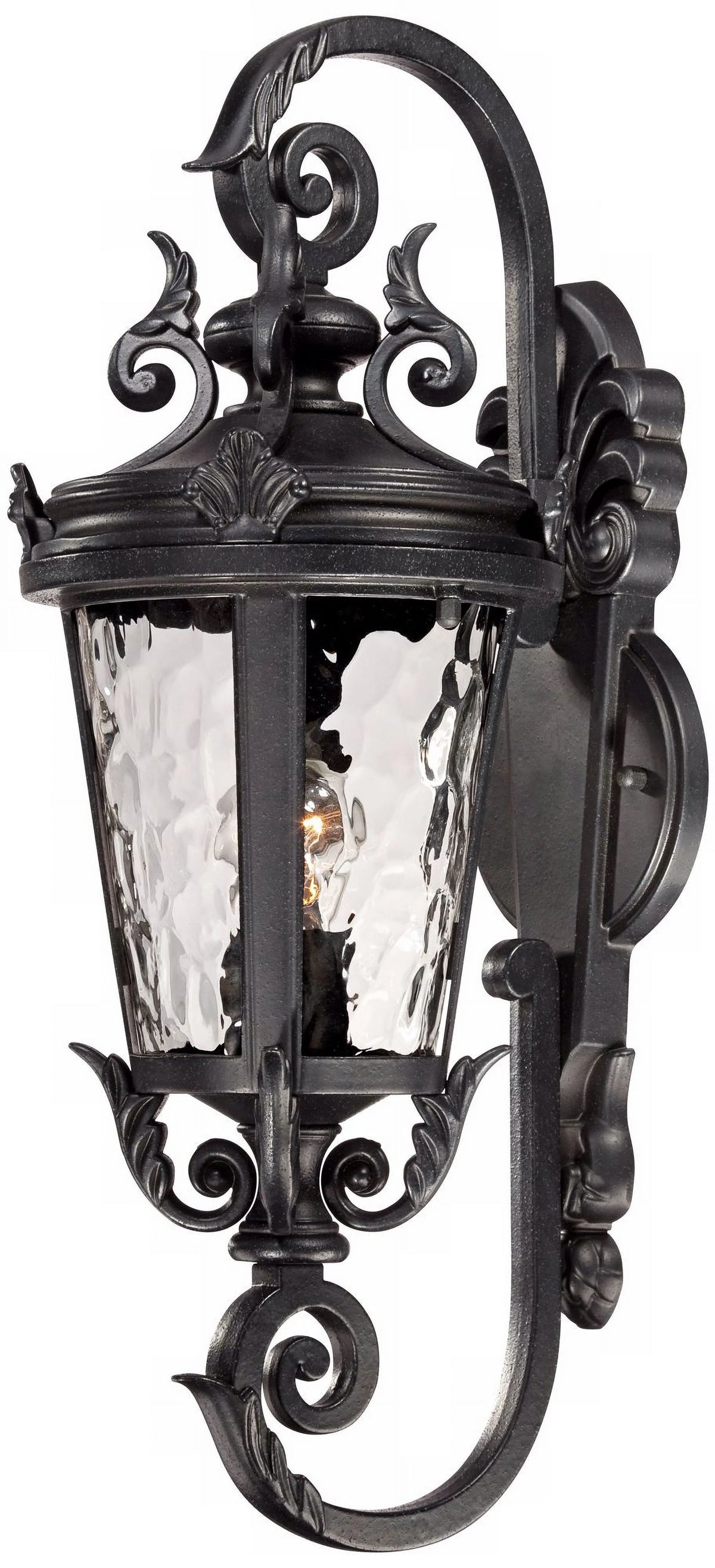 Black 19" Clear Hammered Glass Outdoor Wall Light Fixture N94230