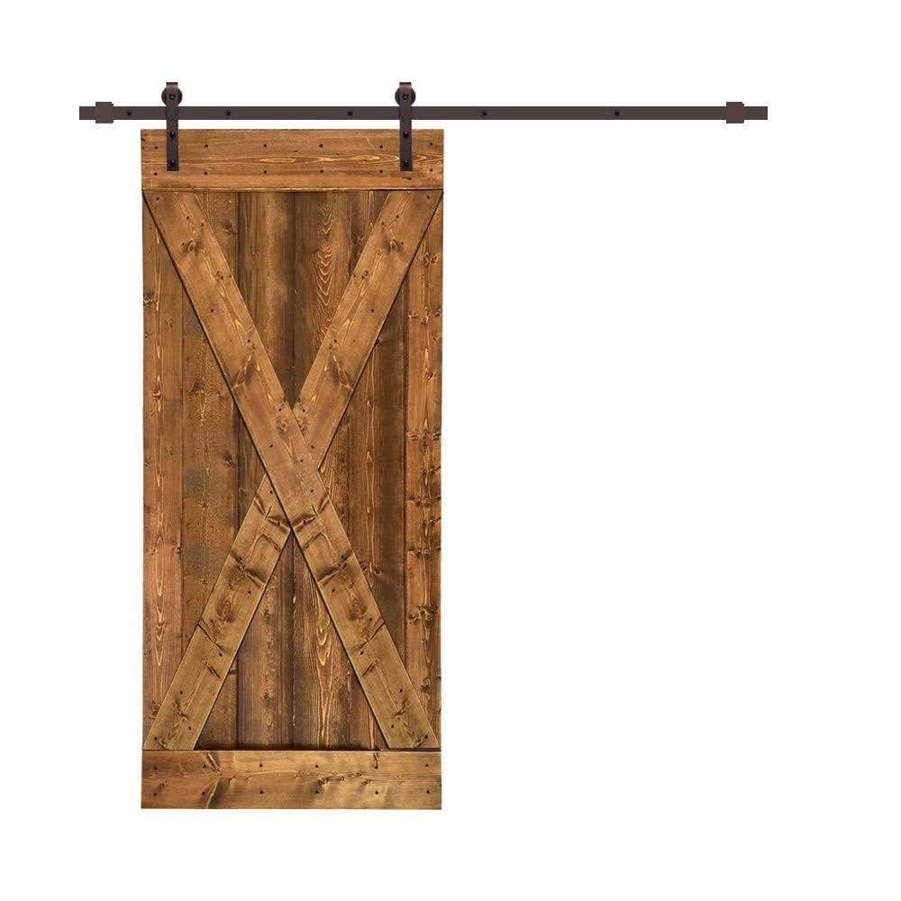 Sage Green Stained Wood Interior Sliding Barn Door with Hardware Kit I231344