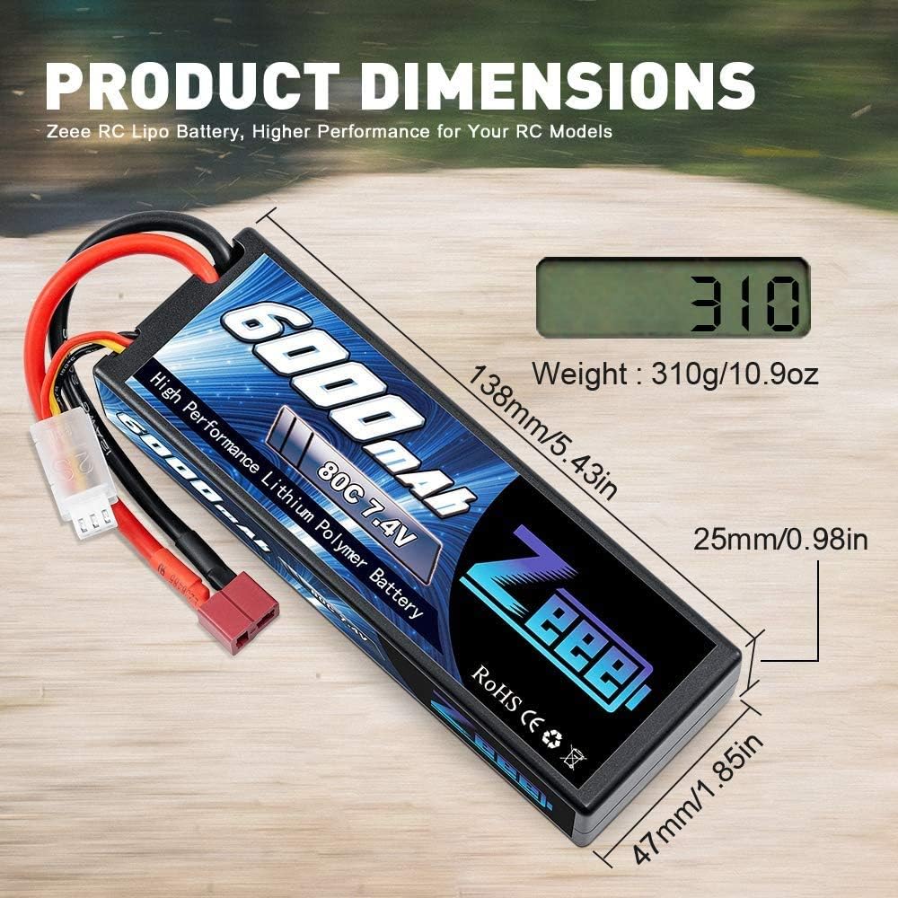 6000mAh 80C 2S 7.4V Hardcase Lipo Battery with Deans Connector (2 Pack) R573415