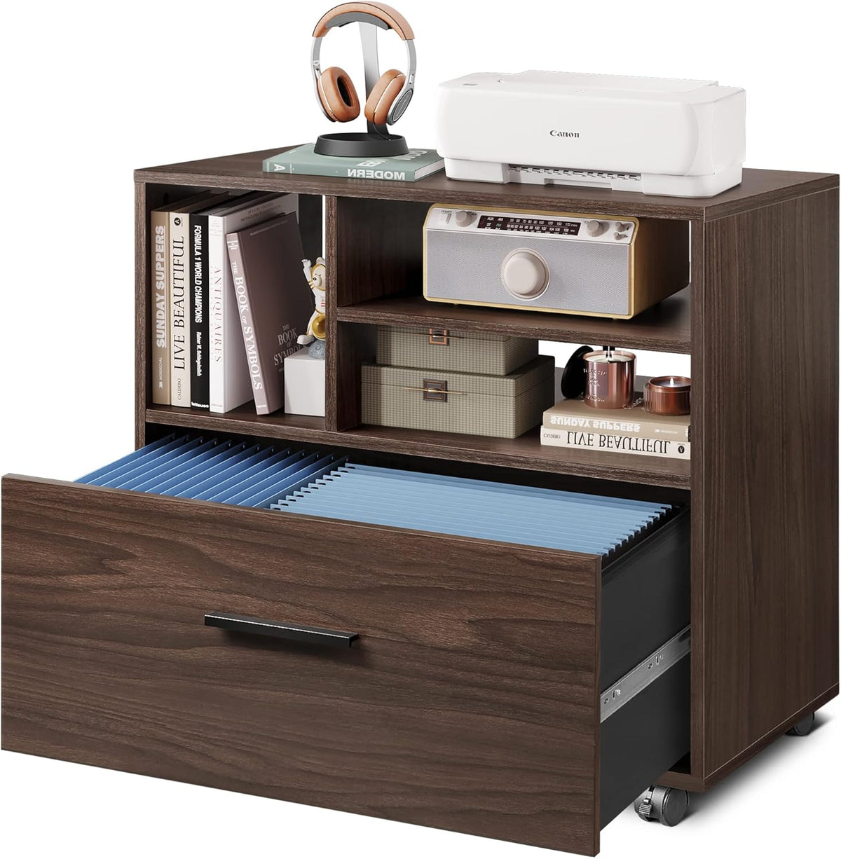 Wood 1 Drawer File Cabinet with Storage Shelves I425060
