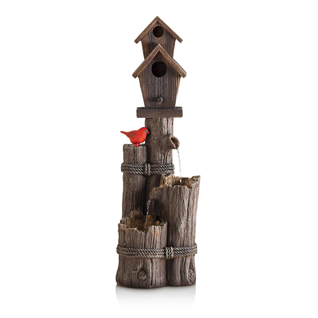 35-Inch Fountain and Birdhouse with Cardinal Figurine C84782