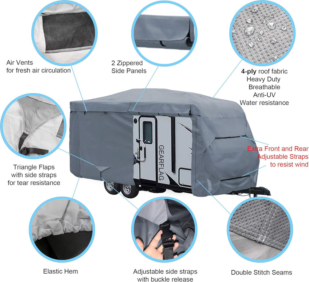 Travel Trailer Camper Cover 17' - 19' Windproof Anti-UV Water-Resistance W407
