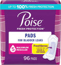 Incontinence Pads, 5 Drop Maximum Absorbency, Regular Length, 96 Count V605