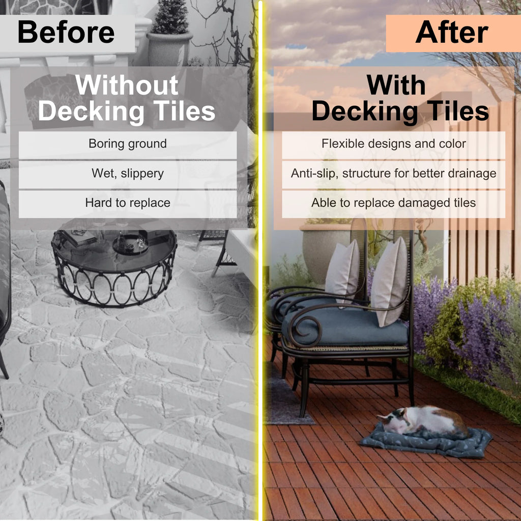 Pack of 20 12"x12" Interlocking Acacia Wood Deck Tiles N3732