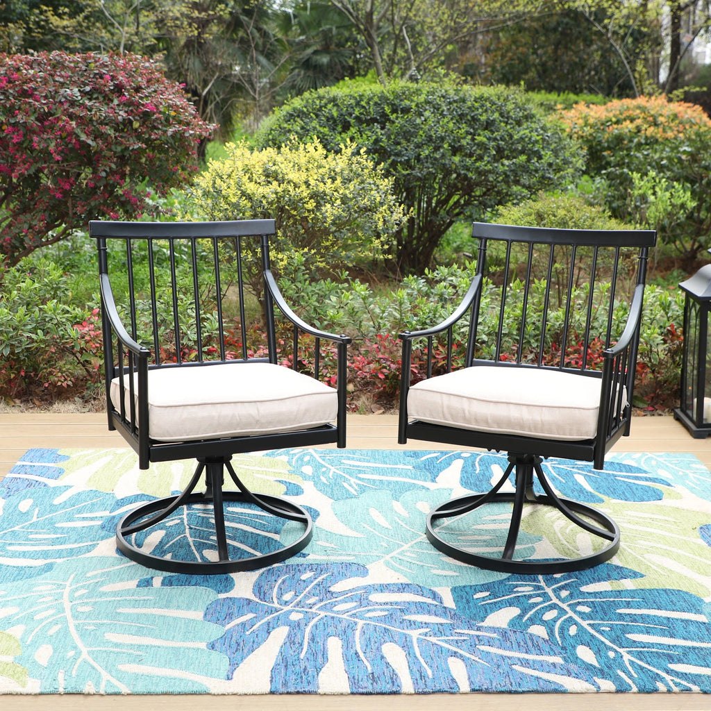 7-Piece Outdoor Dining Set with Faux Wood Table and Swivel Cushioned Chairs J400