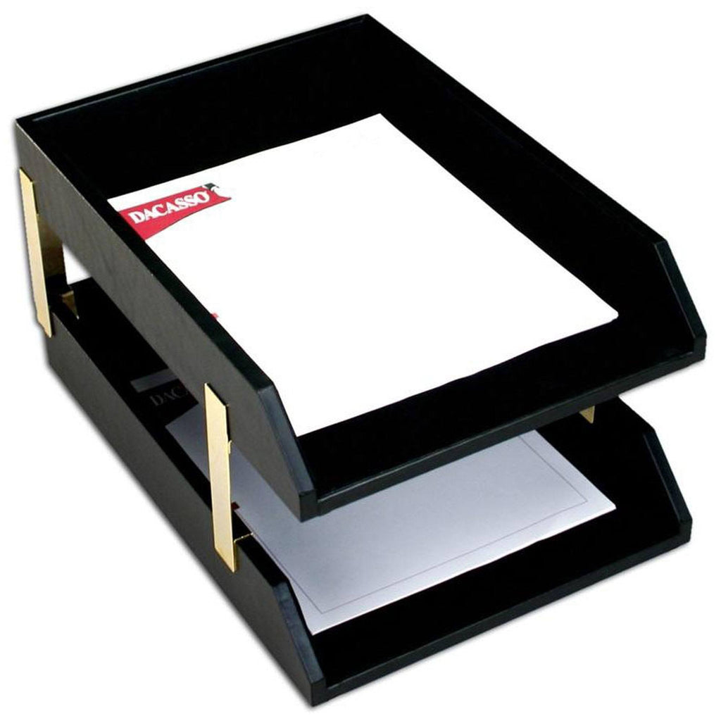 Black Leather Double Legal Trays with Gold Posts J121