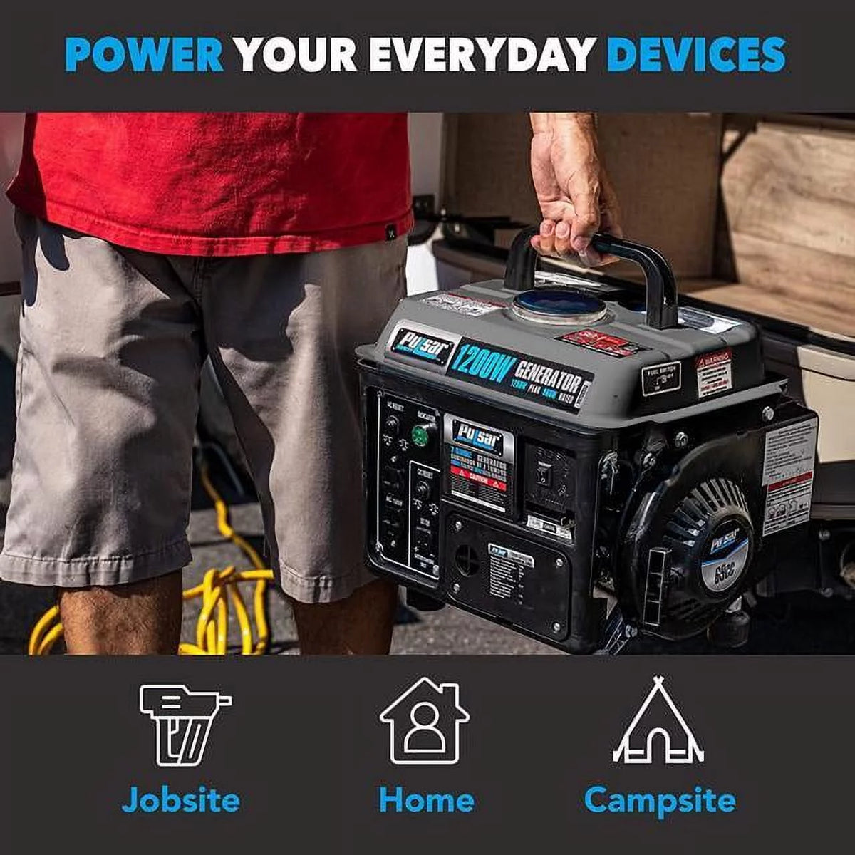 Portable Gas-Powered Generator with Carrying Handle, 1200W, Black/Gray F3352