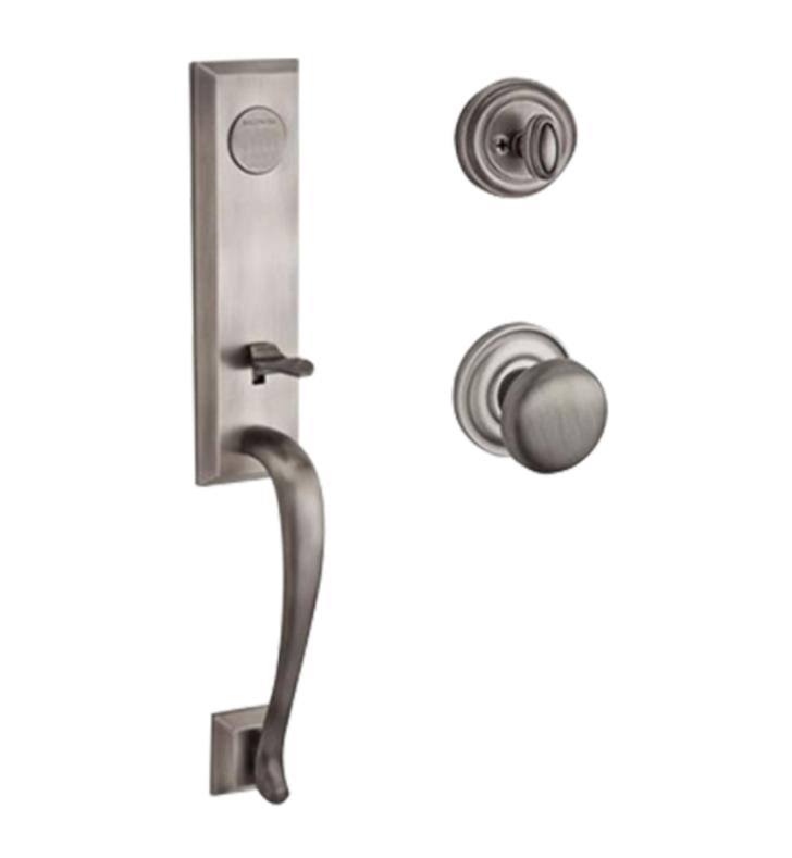 Satin Nickel Handleset with Round Knob and Traditional Round Rose Q643248