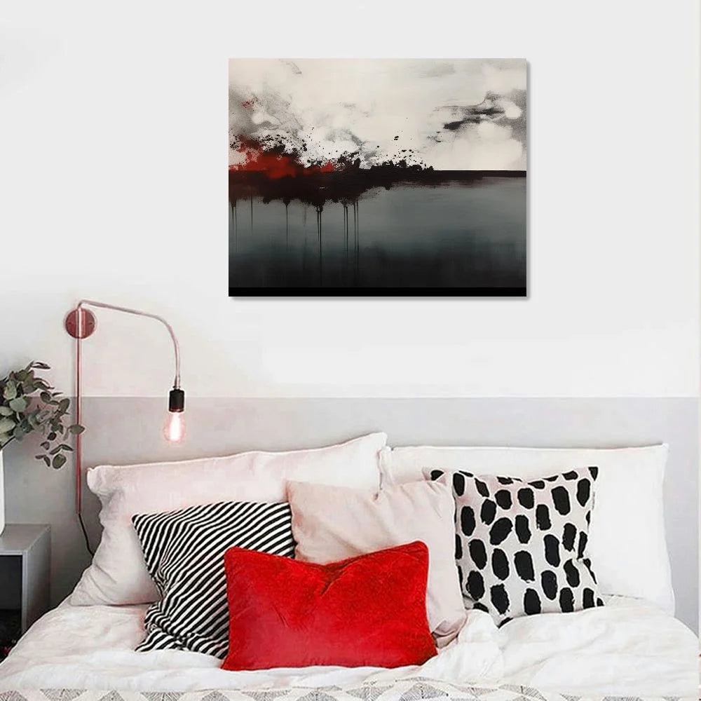Framed Canvas Print Wall Art Black Gray Abstract Illustrations 20x16 T538371