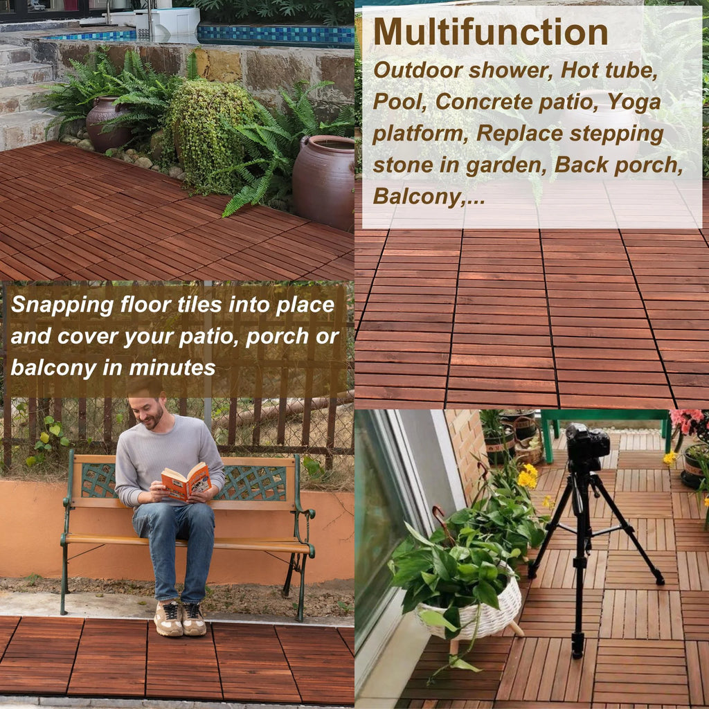 Pack of 20 12"x12" Interlocking Acacia Wood Deck Tiles N3732
