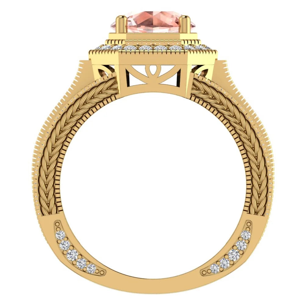 14K Gold Morganite Engagement Ring Halo 8.00 mm 6.85 carat J3216