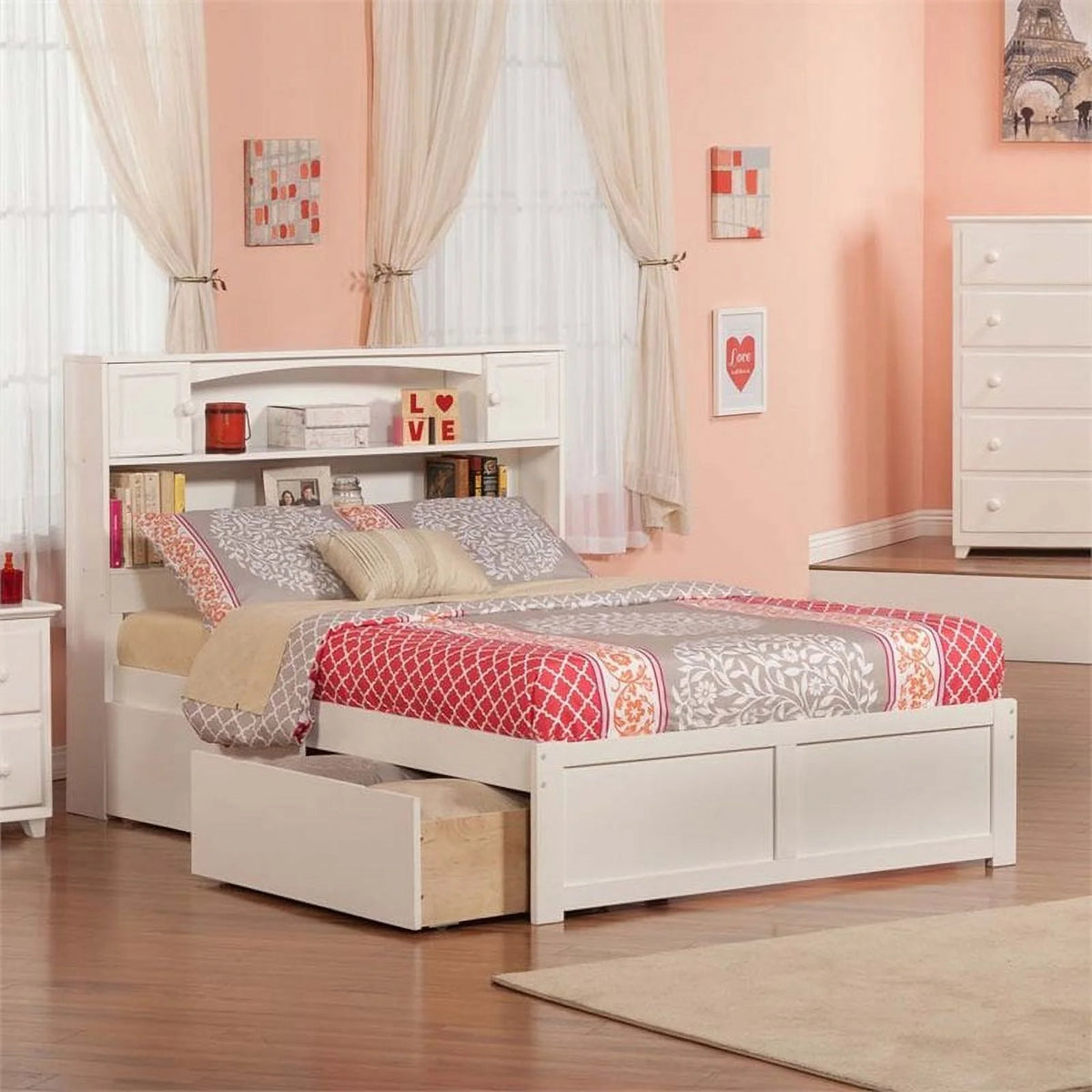 White Hardwood Storage Platform Bed V690757