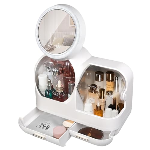 White 15" L×8.5"W×12"H Desktop Makeup Box with Drawers M58495