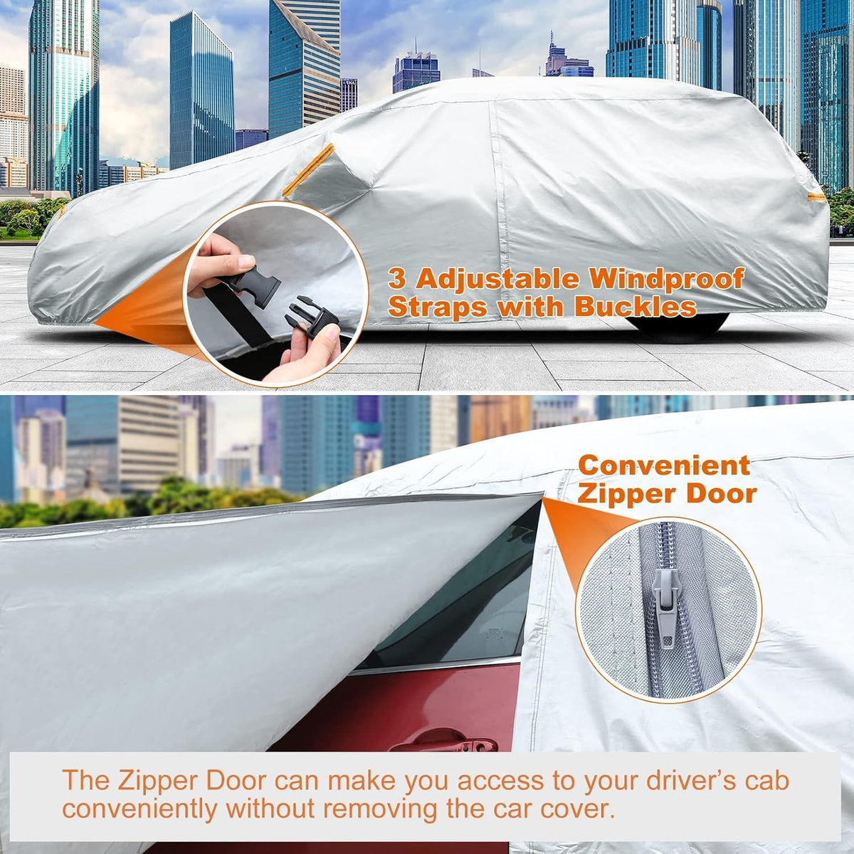 Waterproof All Weather 6 Layers Car Cover with Zipper Door & Storage Bag O560