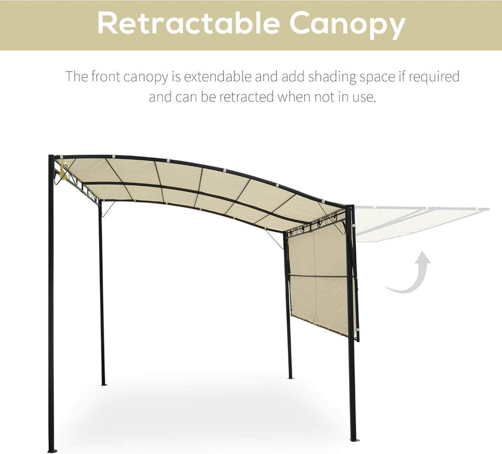 10 x 8ft Beige Metal Pergola with Side Awning I331002