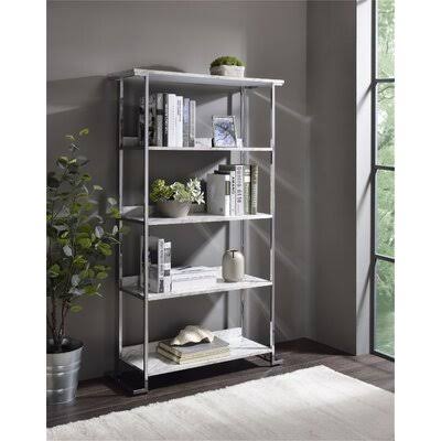 White Printed Faux Marble Bookcase R7266