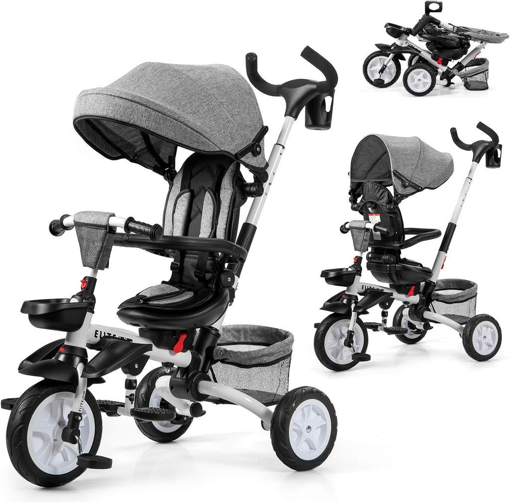 7-in-1 Kids Folding Tricycle with Canopy, Black+Blue O969208