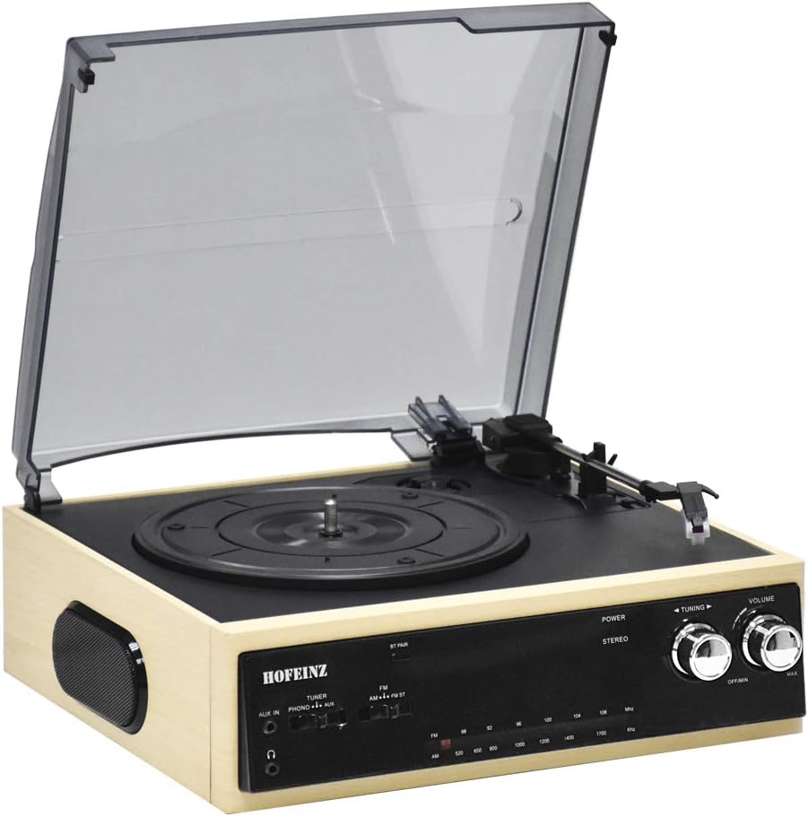 Vintage Turntable with Bluetooth Output, AM/FM Radio, Built in Stereo Speakers O587
