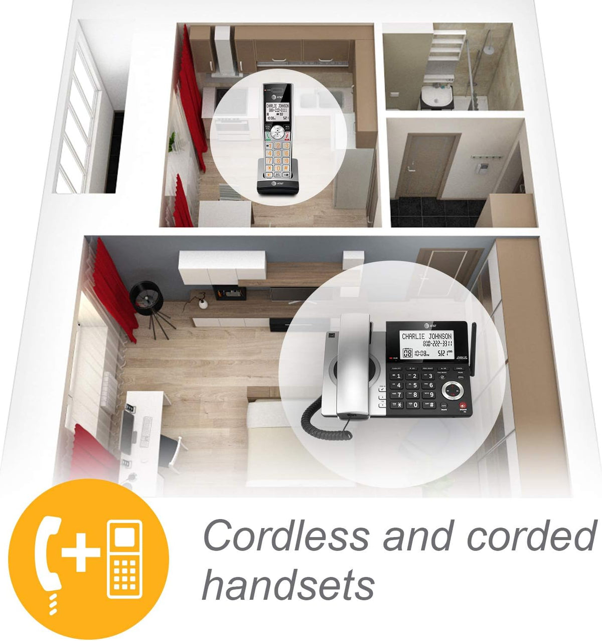 Black/Silver DECT 6.0 Corded/Cordless Phone with 1 Handset L768818