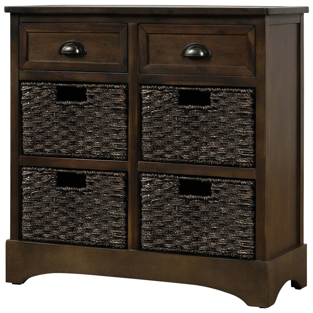 Rustic Storage Cabinet with 2 Drawers and 4 Fabric Basket C9420
