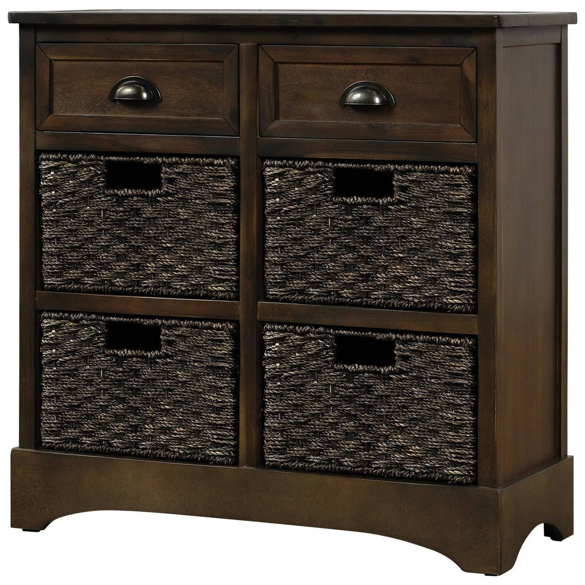 Rustic Storage Cabinet with 2 Drawers and 4 Fabric Basket C9420