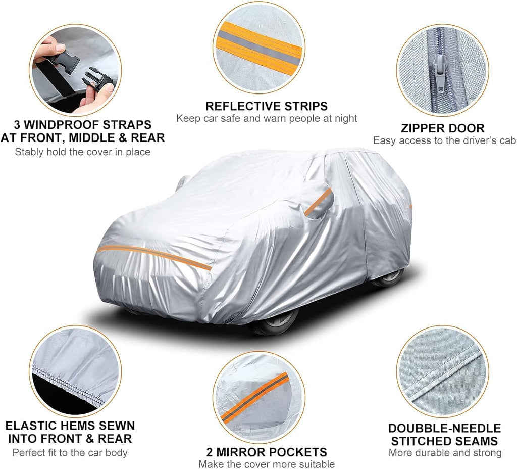 Waterproof All Weather 6 Layers Car Cover with Zipper Door & Storage Bag O560